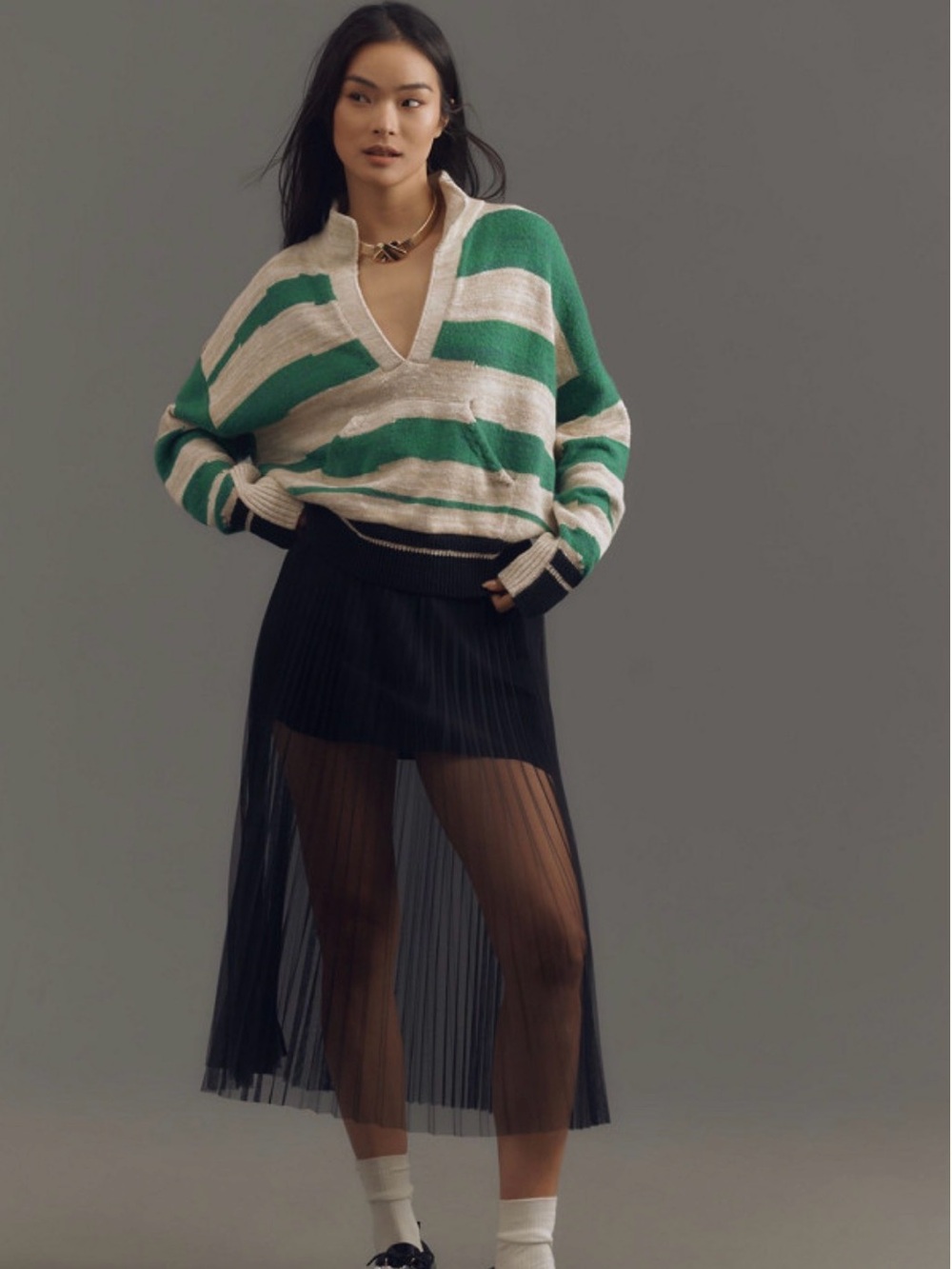 Anthropologie VNeck Rugby Stripe Collered Pullover 🍂🧥